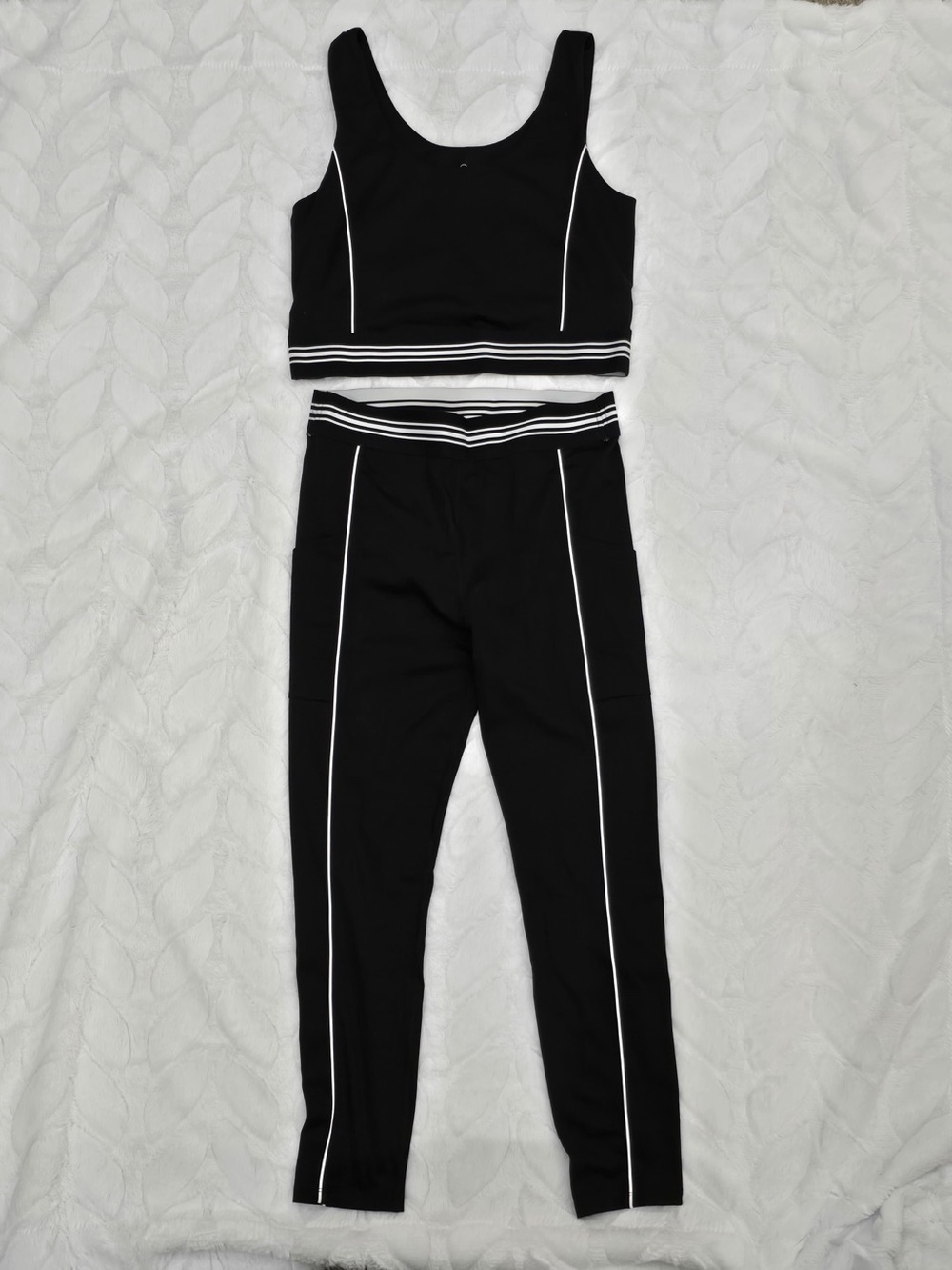 Lou and Grey Black Athletic Two-Piece Set with White Piping Size M and L
